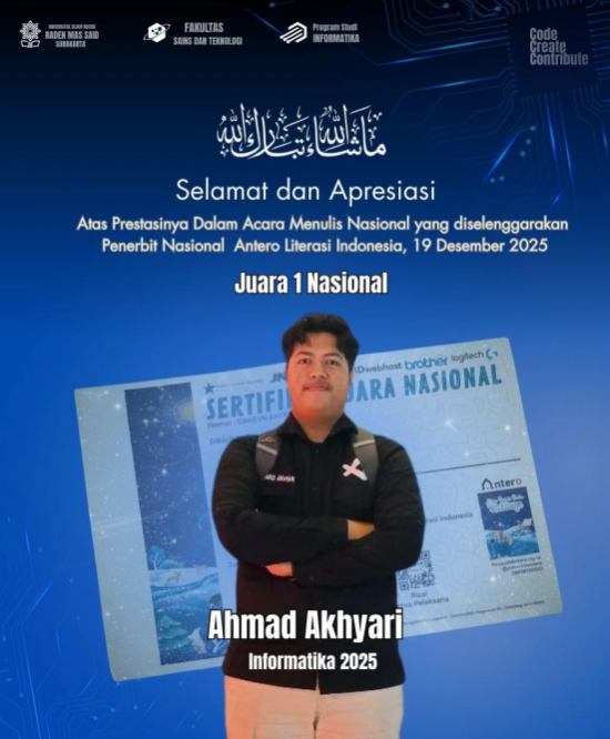 Ahmad Akhyari, Mahasiswa Informatika Raih Juara 1 Nasional pada Ajang Menulis Nasional 2025